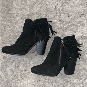 Black Moccasin High Heel Booties